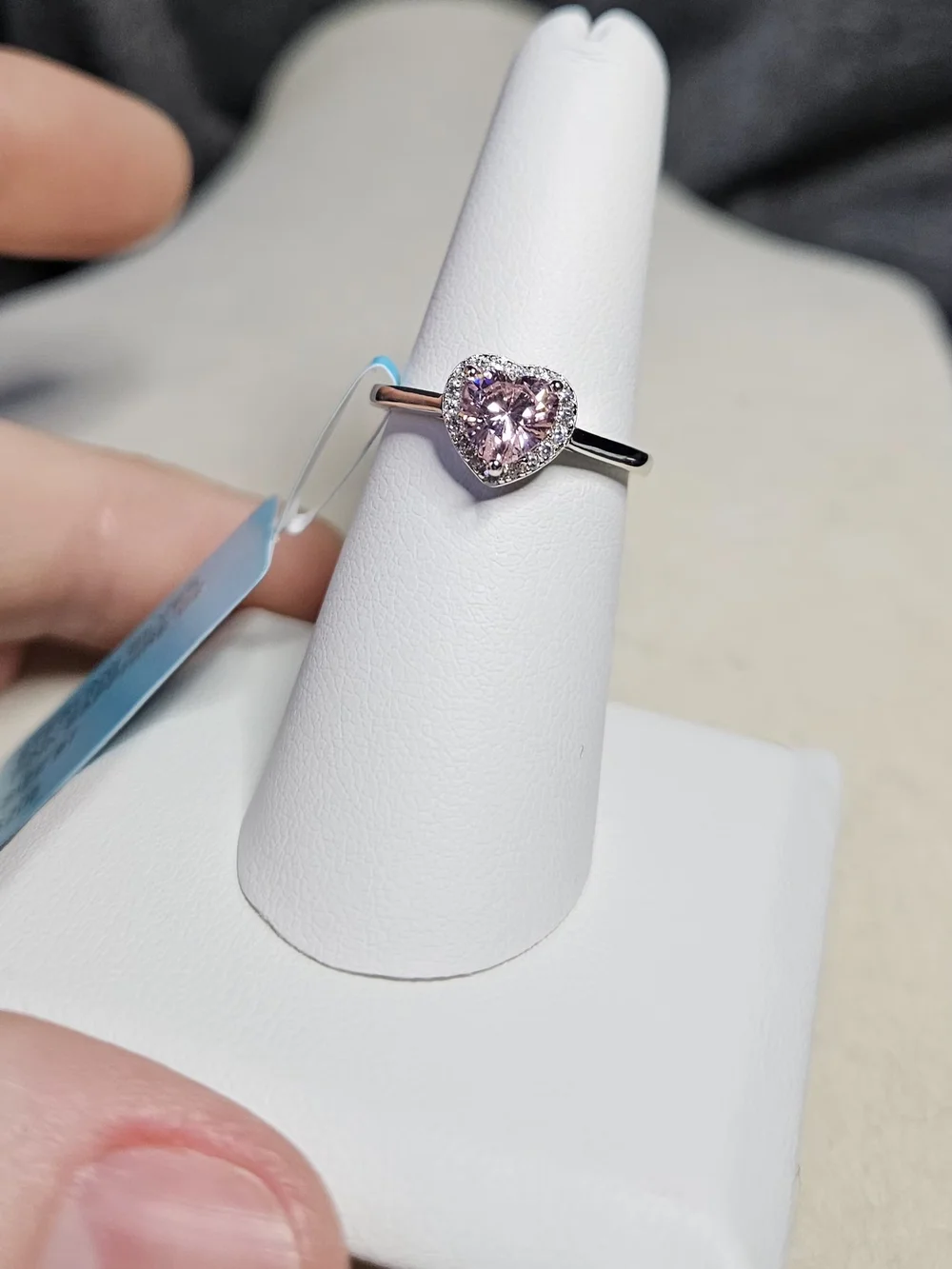 Pink Heart Halo Ring Sterling Silver